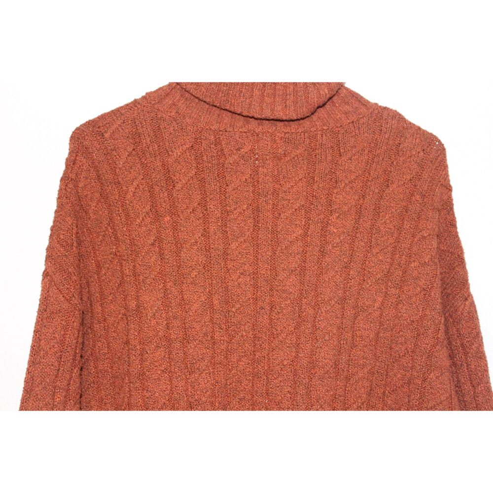 Joie Rust Orange/Brown Soft Chunky Cable Knit Turtleneck Sweater L - Picture 4 of 6